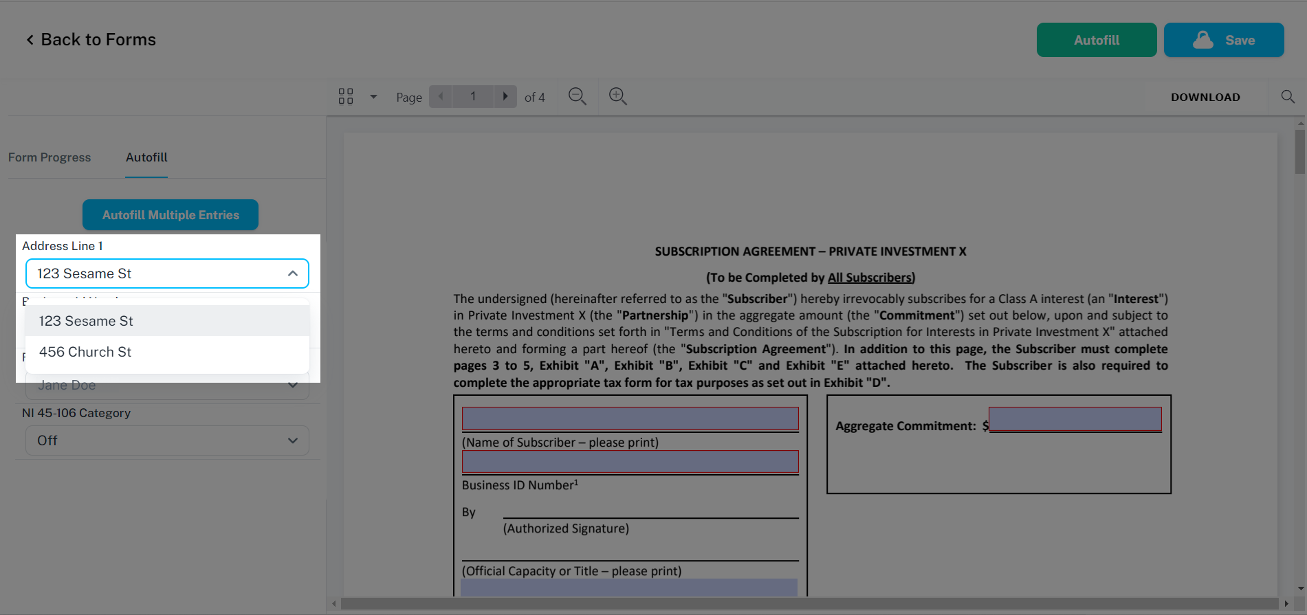 How do I use the autofill feature to complete a form?